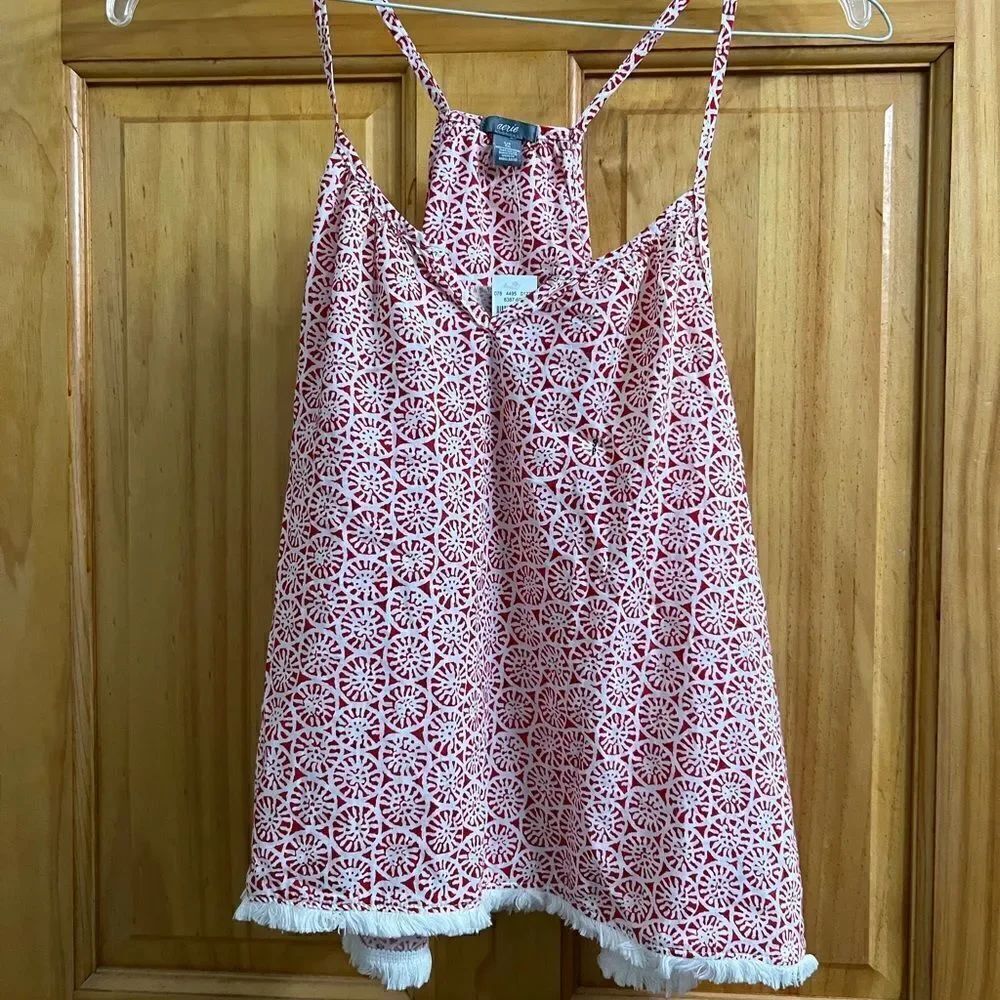 American Eagle pajama set red and white with fringe size small top short…